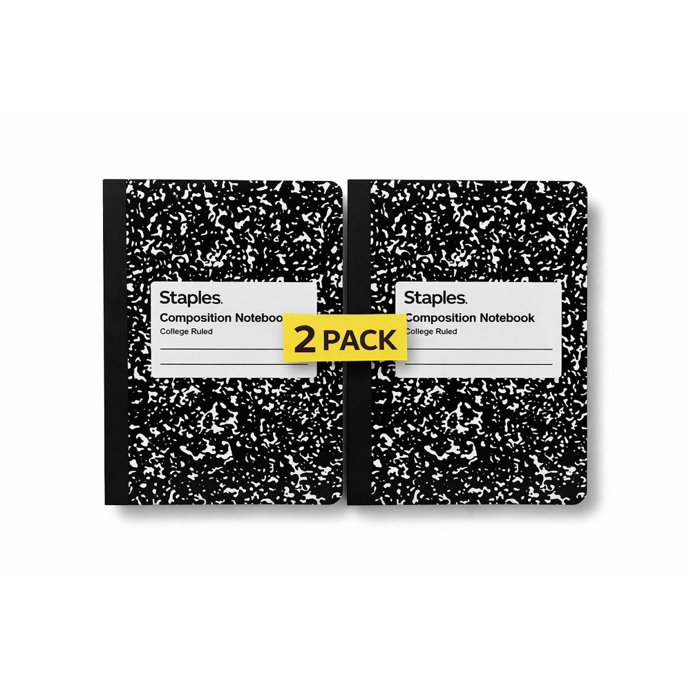 2x Staples Composition Notebook Black College Ruled 100 Sheets‎